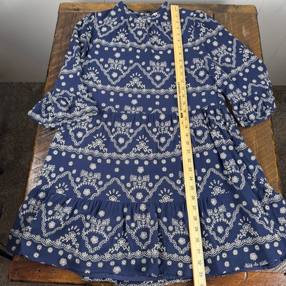 Penelope Rose Navy Blue Embroidered Boho Dress XL 3/4 Sleeve - Picture 6 of 7